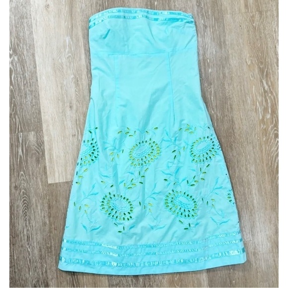 Express Sz 0 Blue Strapless Eyelet Lace Empire Waist Dress Sundress Easter - Picture 1 of 8